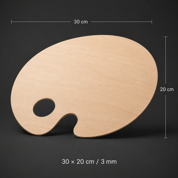 Oval wooden artist palette, 30 x 20 cm, birch, thumb hole