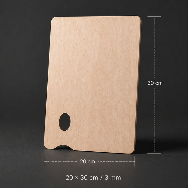 Rectangular wooden artist palette, 20 x 30 cm, birch, thumb hole