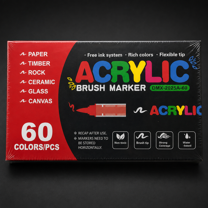 Single-tip acrylic marker set, 60 colours, front of the box