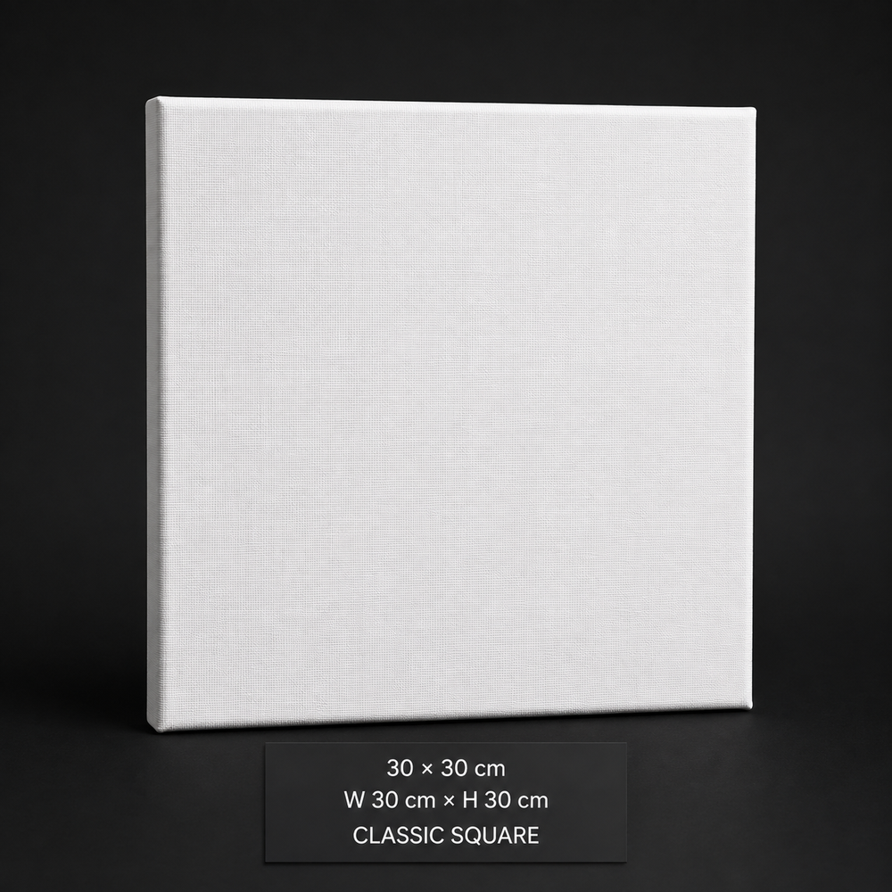 Stretched canvas, 30 × 30 cm, on a wooden frame
