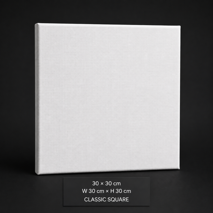 Stretched canvas, 30 × 30 cm, on a wooden frame