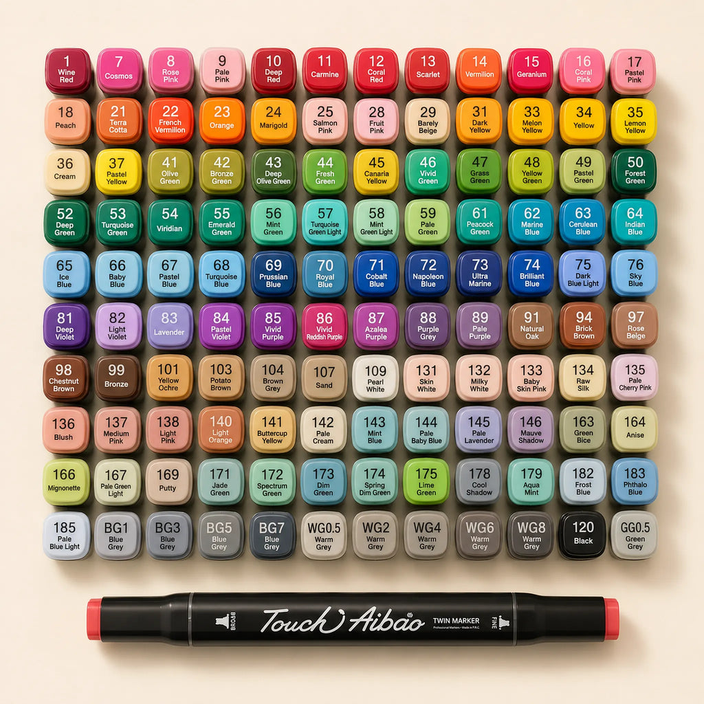 Full TOUCH 120 colour chart with numbered caps arranged in chromatic families