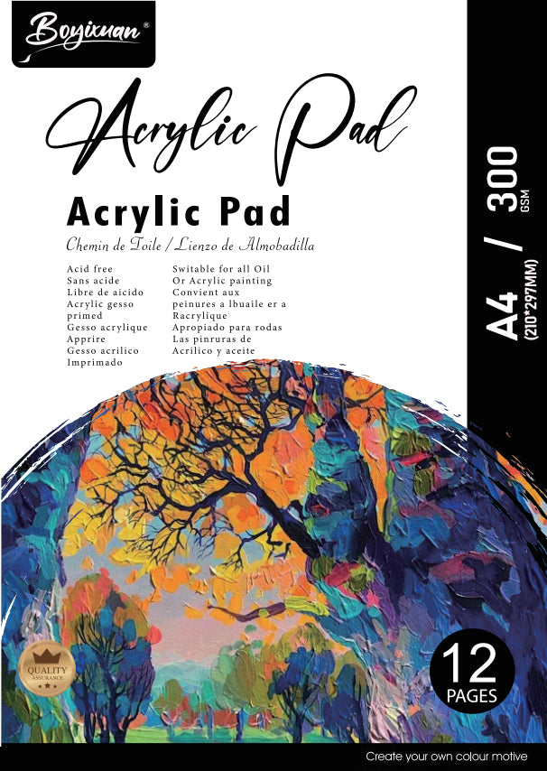 COLOURIVO acrylic pad in A4, 12 sheets at 300 GSM
