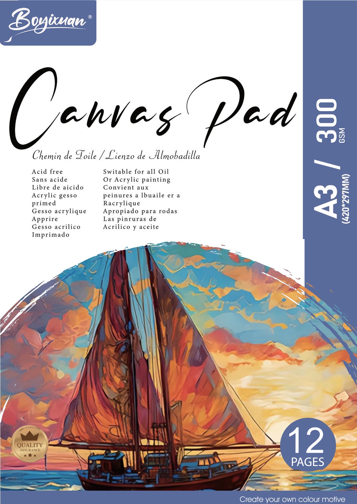 COLOURIVO canvas pad in A3, 12 sheets at 300 GSM