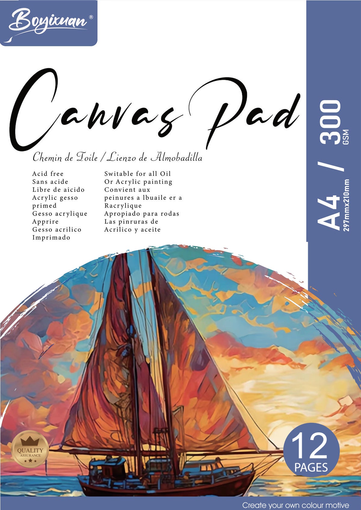 COLOURIVO canvas pad in A4, 12 sheets at 300 GSM