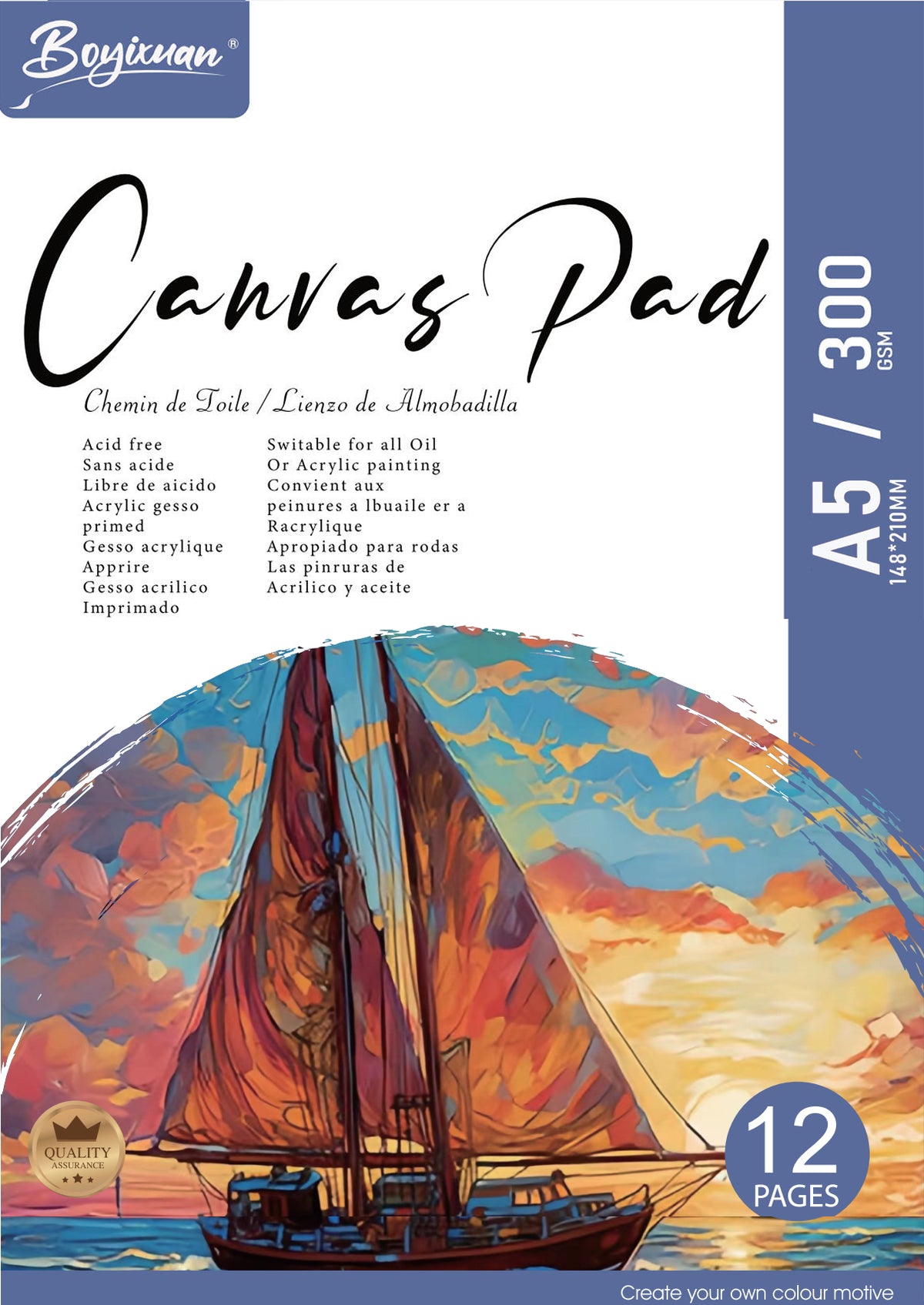 COLOURIVO canvas pad in A5, 12 sheets at 300 GSM