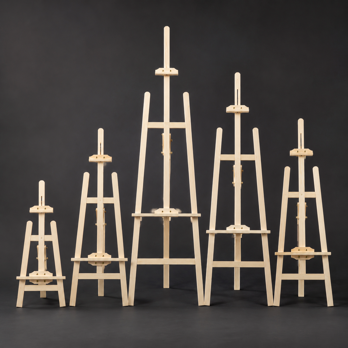 Wooden artist easels showing the adjustable canvas support
