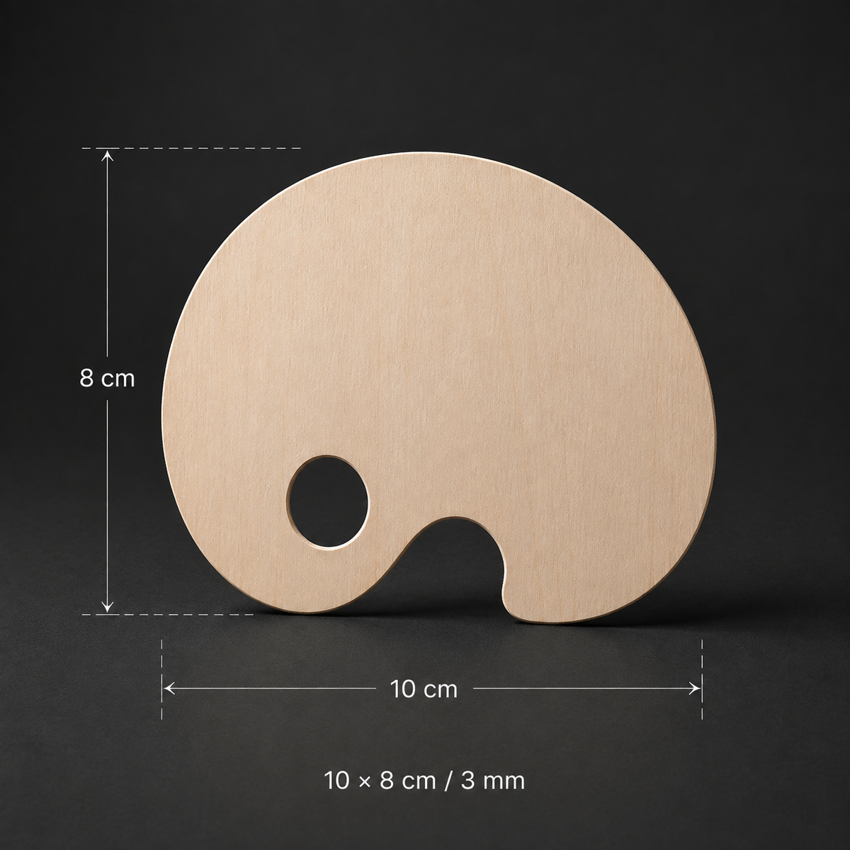Oval wooden artist palette, 10 x 8 cm, birch, thumb hole