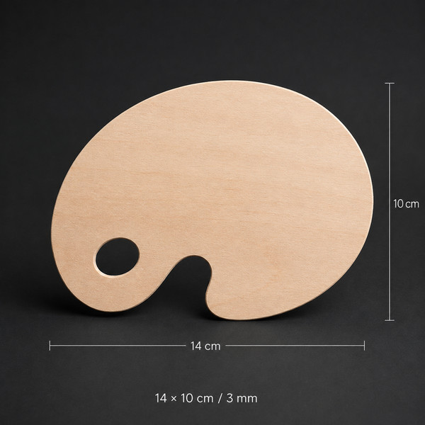 Oval wooden artist palette, 14 x 10 cm, birch, thumb hole