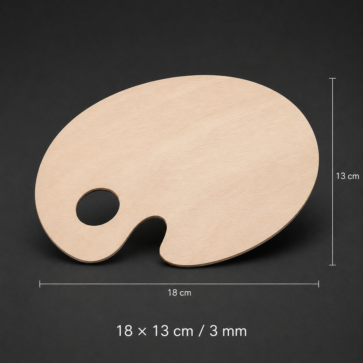 Oval wooden artist palette, 18 x 13 cm, birch, thumb hole