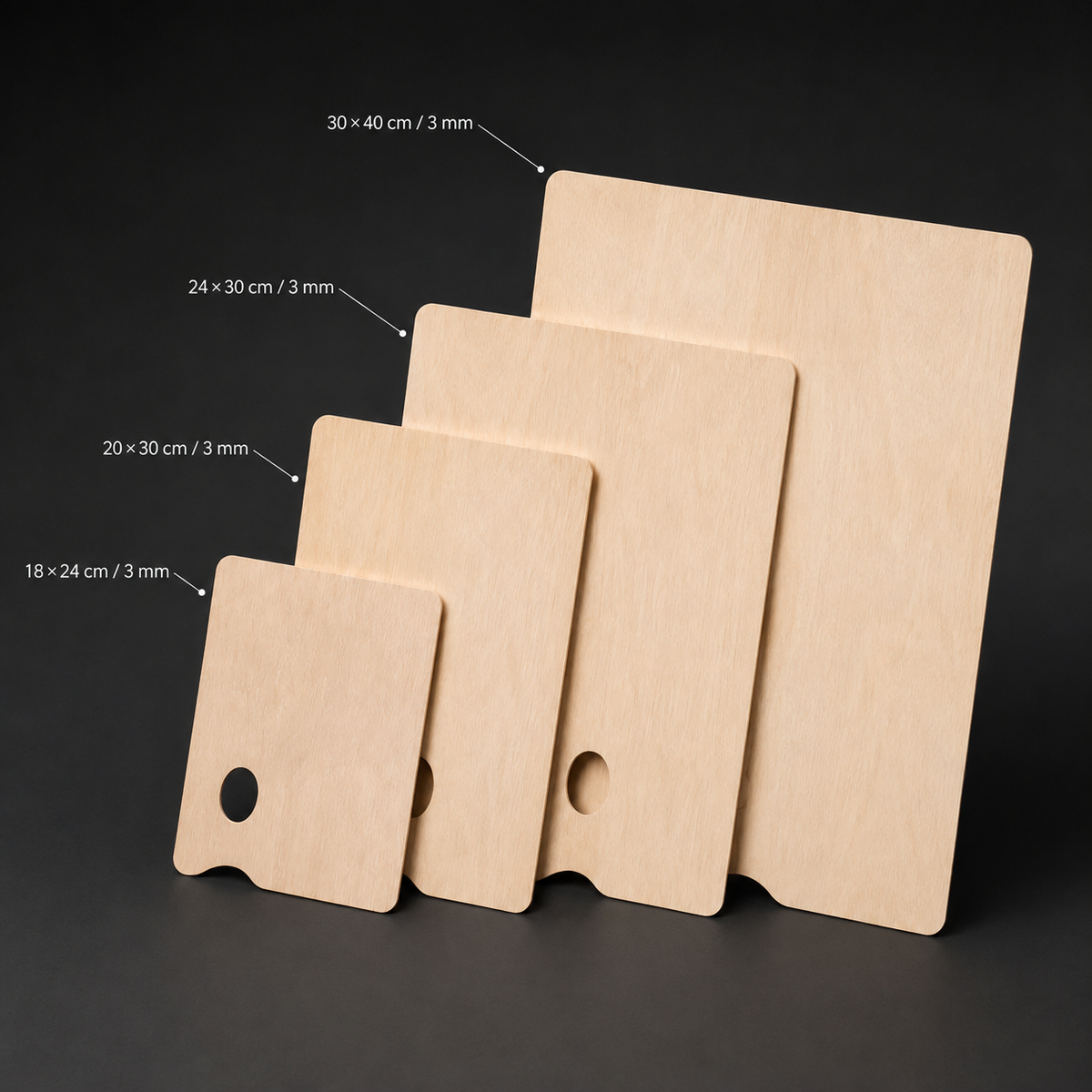 The full range of rectangular wooden palettes shown together with sizes