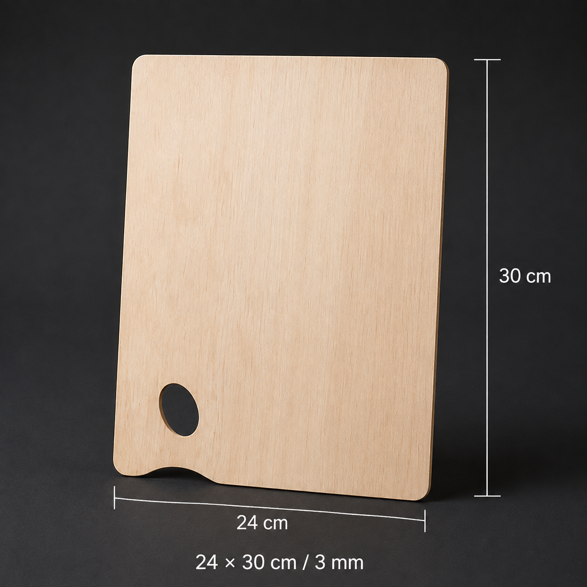Rectangular wooden artist palette, 24 x 30 cm, birch, thumb hole