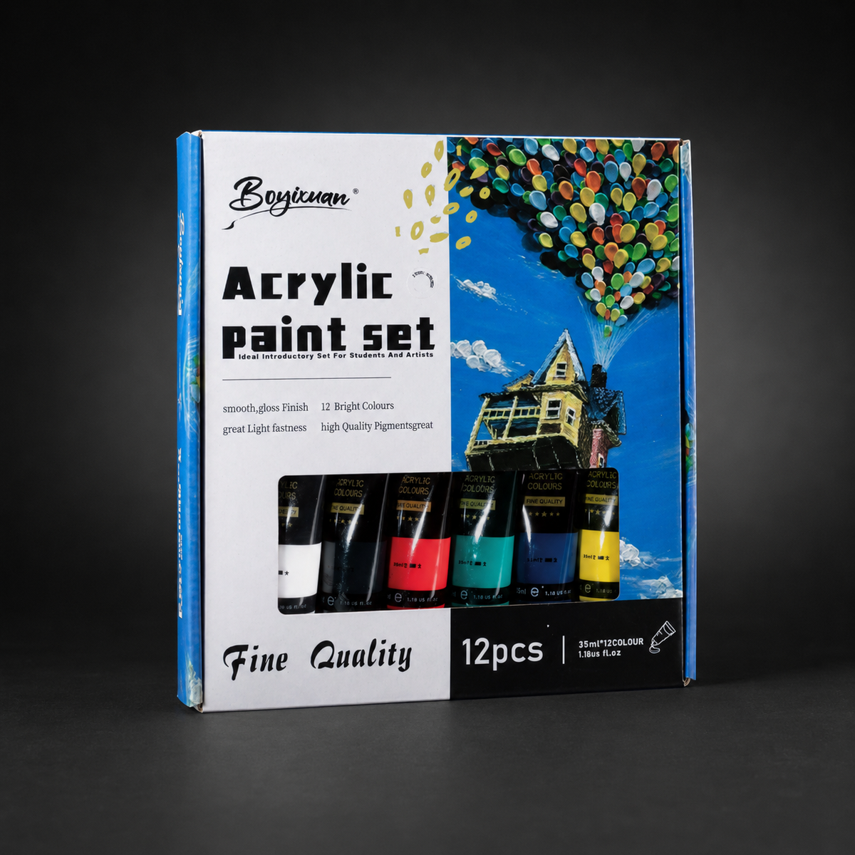 Acrylic paint set, 12 colours in 35 ml tubes, box front