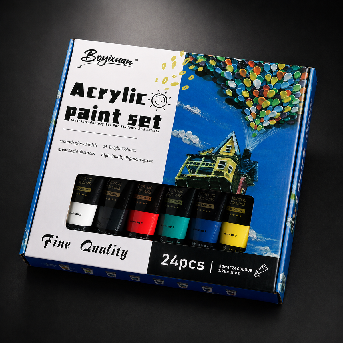 Acrylic paint set, 24 colours in 35 ml tubes, three-quarter view