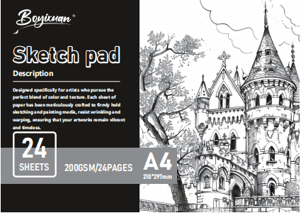 COLOURIVO sketch pad in A4, 24 sheets at 200 GSM